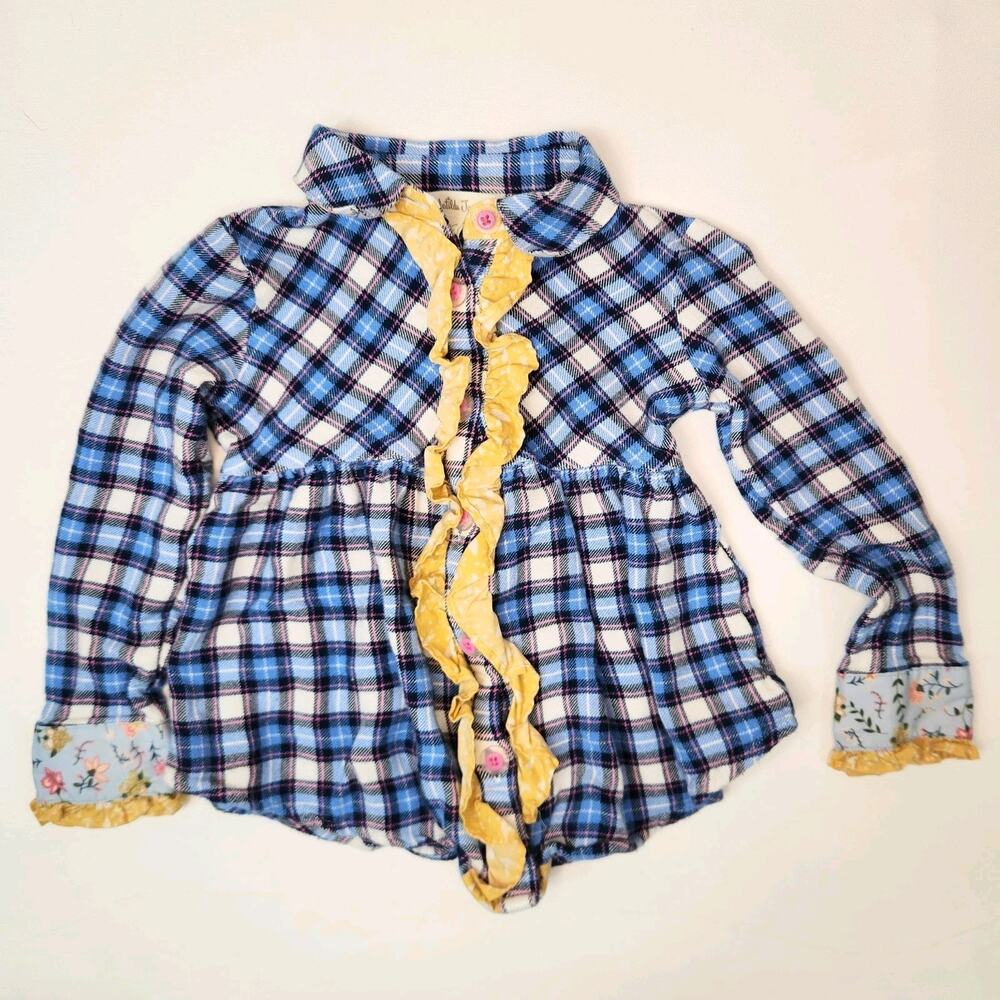 Matilda Jane Make Believe Floating Away Girls Blue Plaid Button Up Tunic Size 4